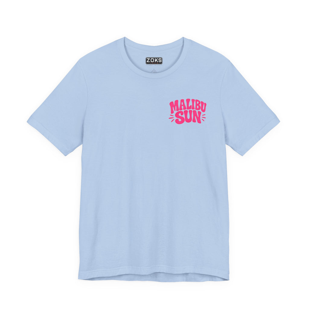 Malibu Sun Graphic Tee – Women's Soft Coastal Aesthetic Shirt, Summer Vacation Beach T-Shirt