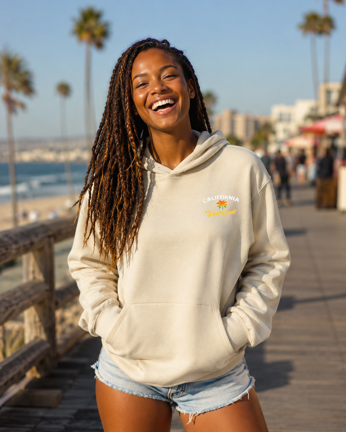 California Sunset Palm Tree Hoodie — Retro Beach Pullover