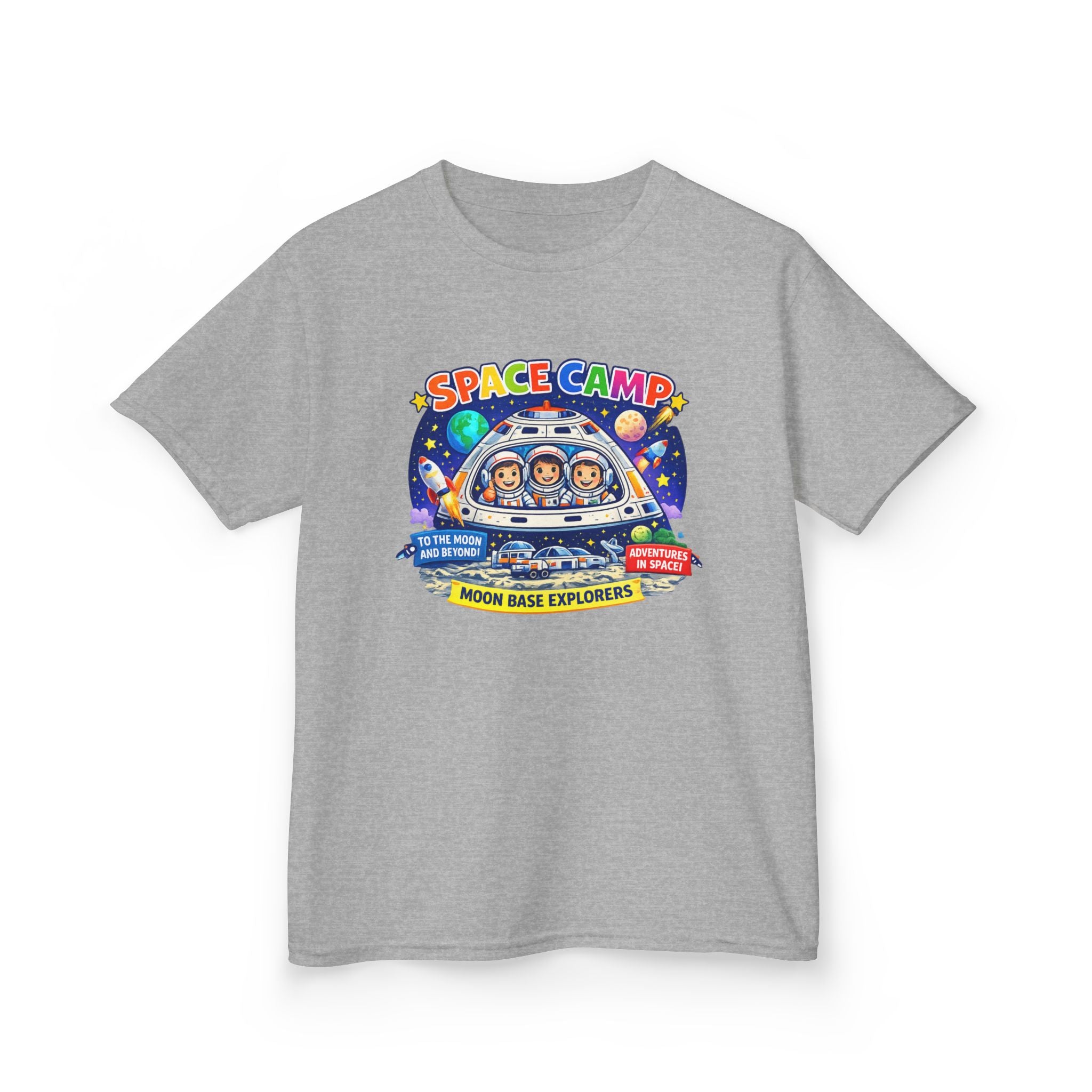Space Camp Kids T-Shirt — Moon Base Explorers Graphic Tee