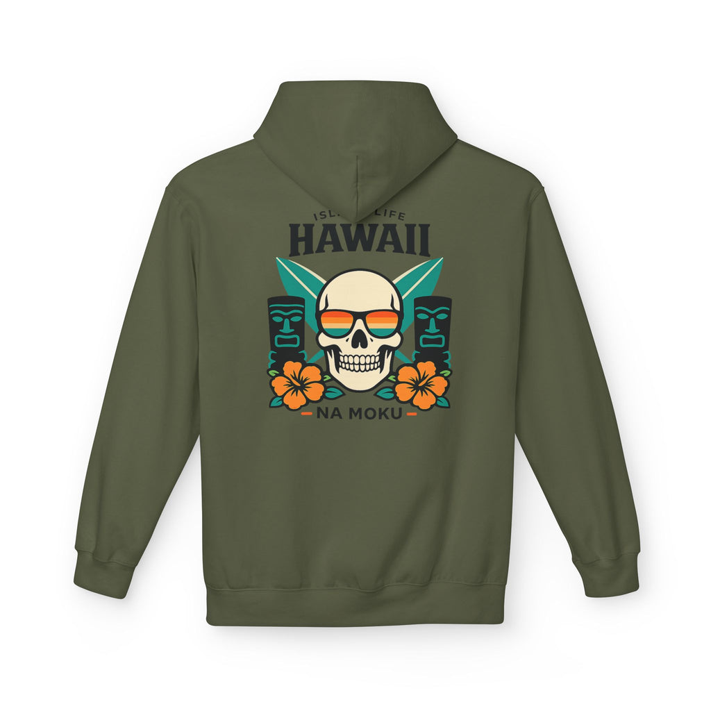 Hawaii Skull Surf Hoodie — Na Moku Island Tiki Floral Pullover