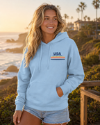 USA Surf Division Vintage Stripes Hoodie — Chest & Back Graphic