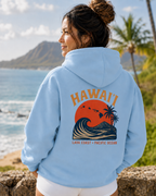 Hawai'i Lava Coast Surf Hoodie | Vintage Wave, Volcano & Palm Tree Graphic Sweatshirt