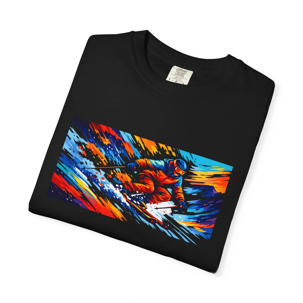 Downhill Skiing Art T-Shirt — Colorful Abstract Ski Graphic Tee