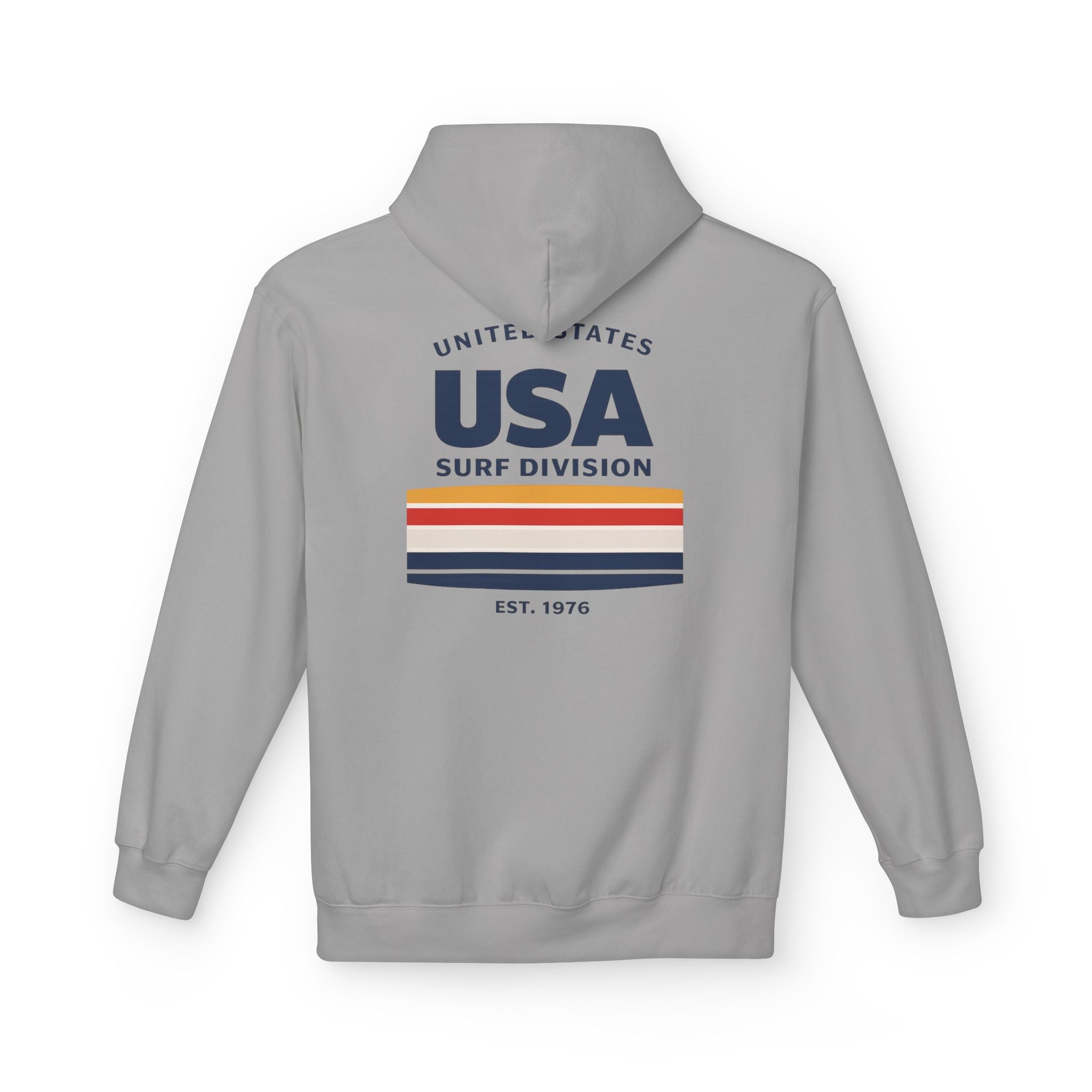 USA Surf Division Vintage Stripes Hoodie — Chest & Back Graphic