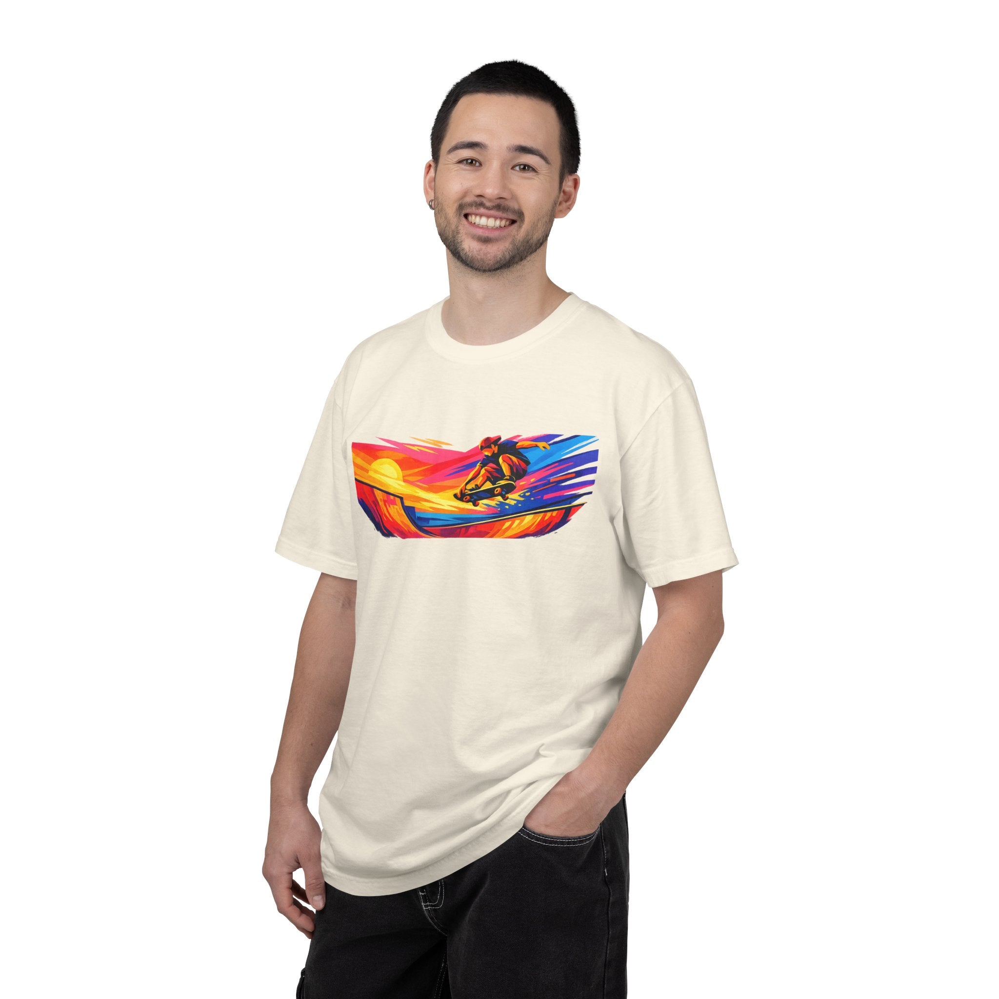 Skateboard Sunset T-Shirt — Vibrant Retro Surf Graphic