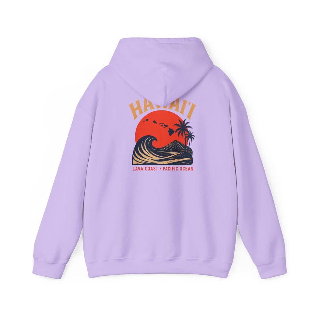 Hawai'i Lava Coast Surf Hoodie | Vintage Wave, Volcano & Palm Tree Graphic Sweatshirt