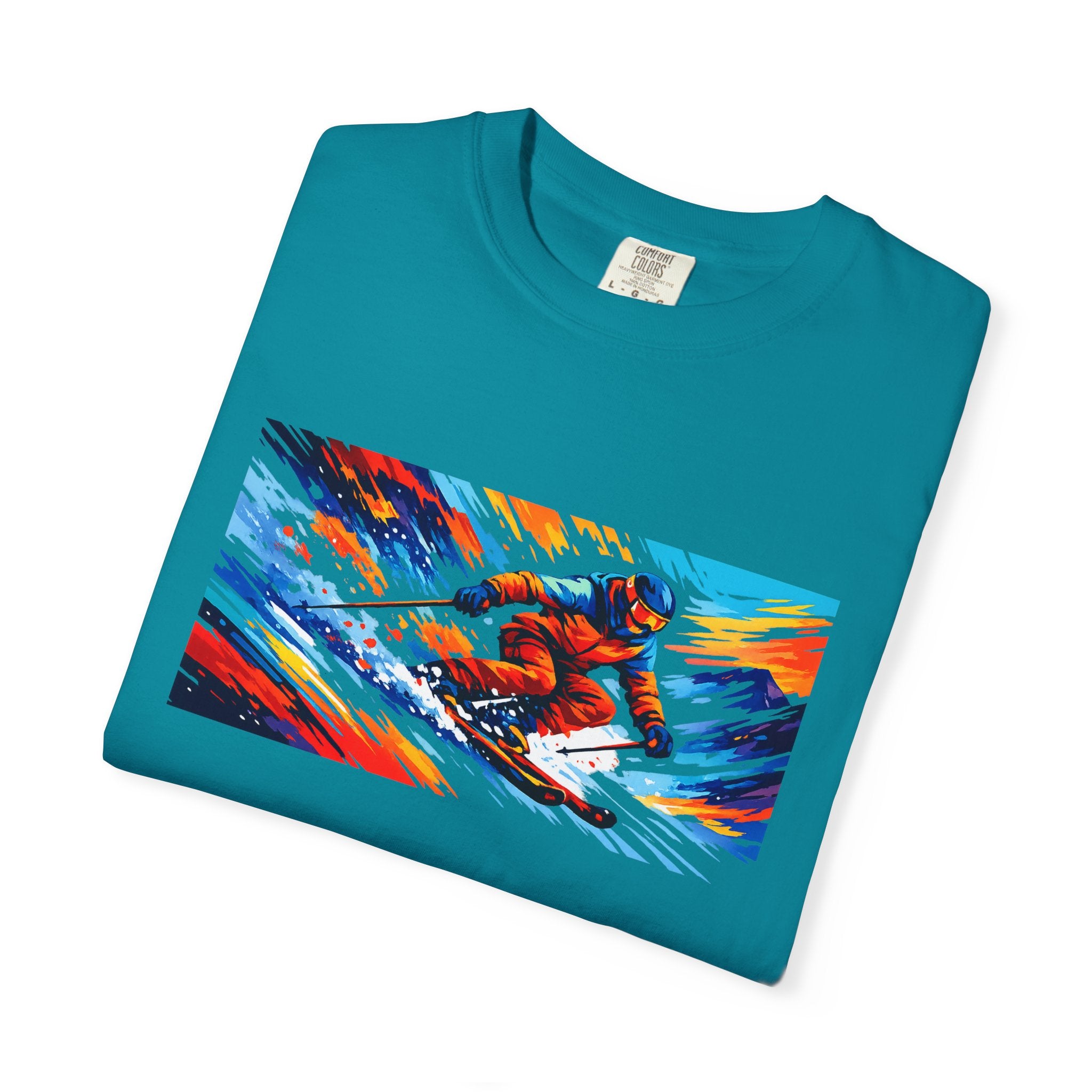 Downhill Skiing Art T-Shirt — Colorful Abstract Ski Graphic Tee