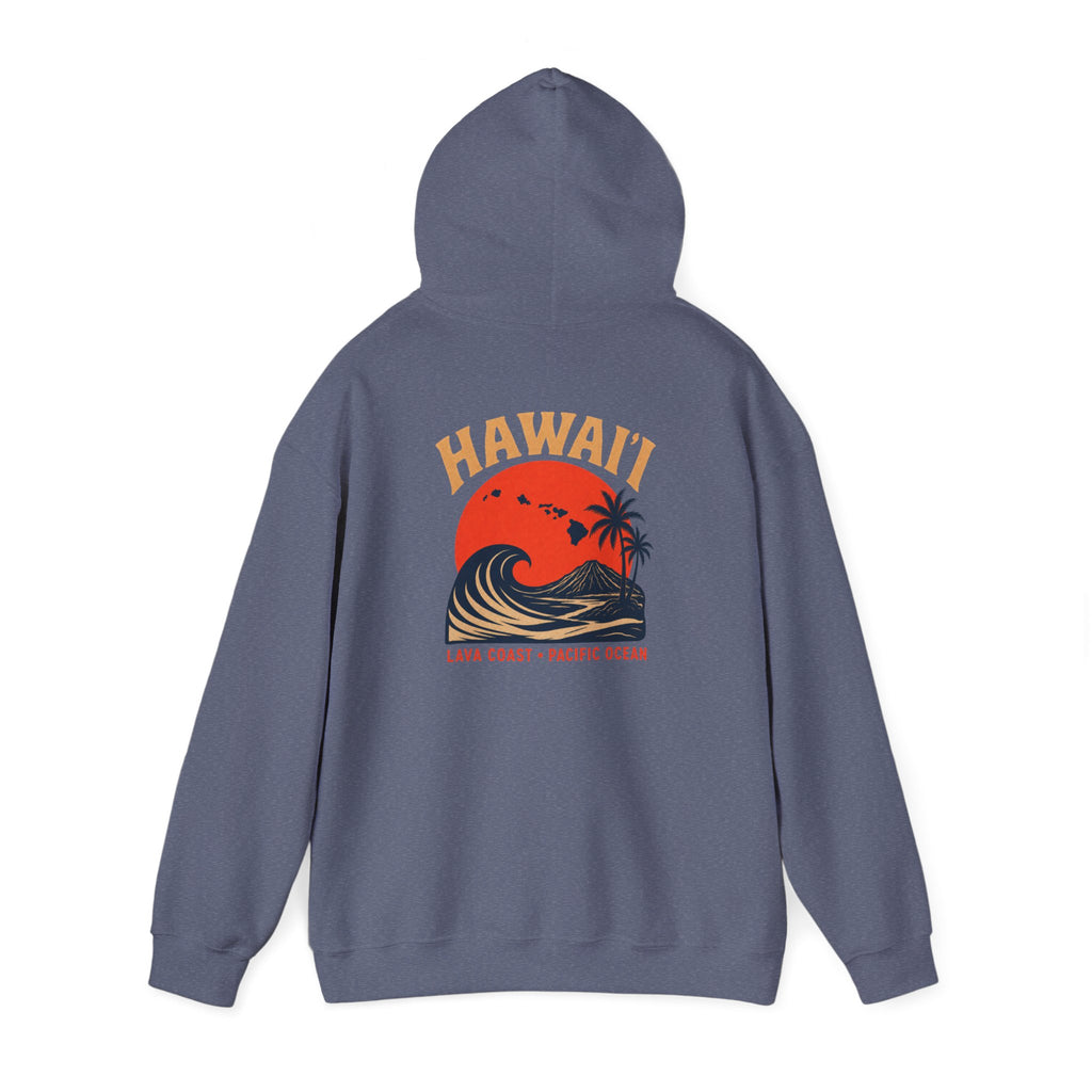 Hawai'i Lava Coast Surf Hoodie | Vintage Wave, Volcano & Palm Tree Graphic Sweatshirt