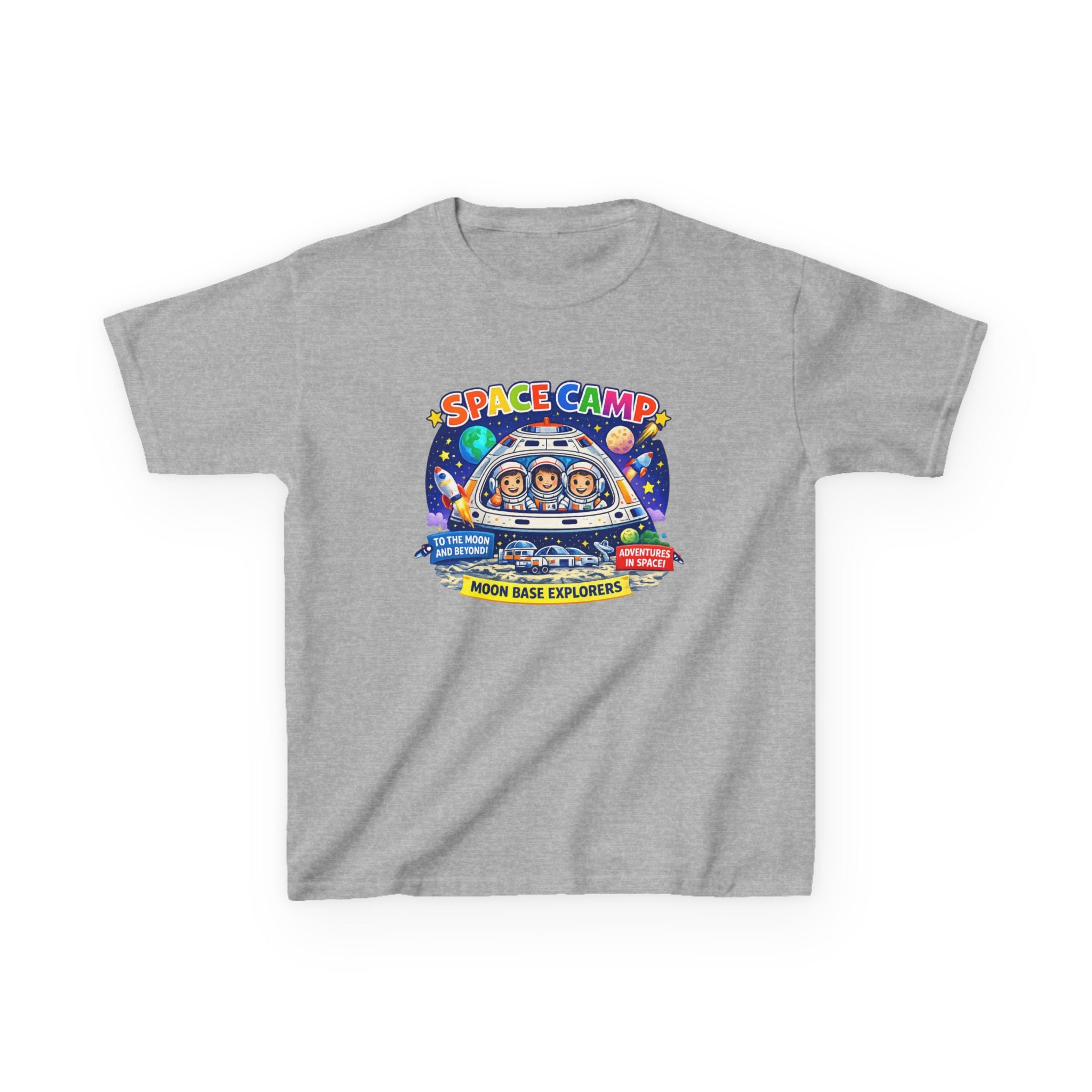 Space Camp Kids T-Shirt — Moon Base Explorers Graphic Tee