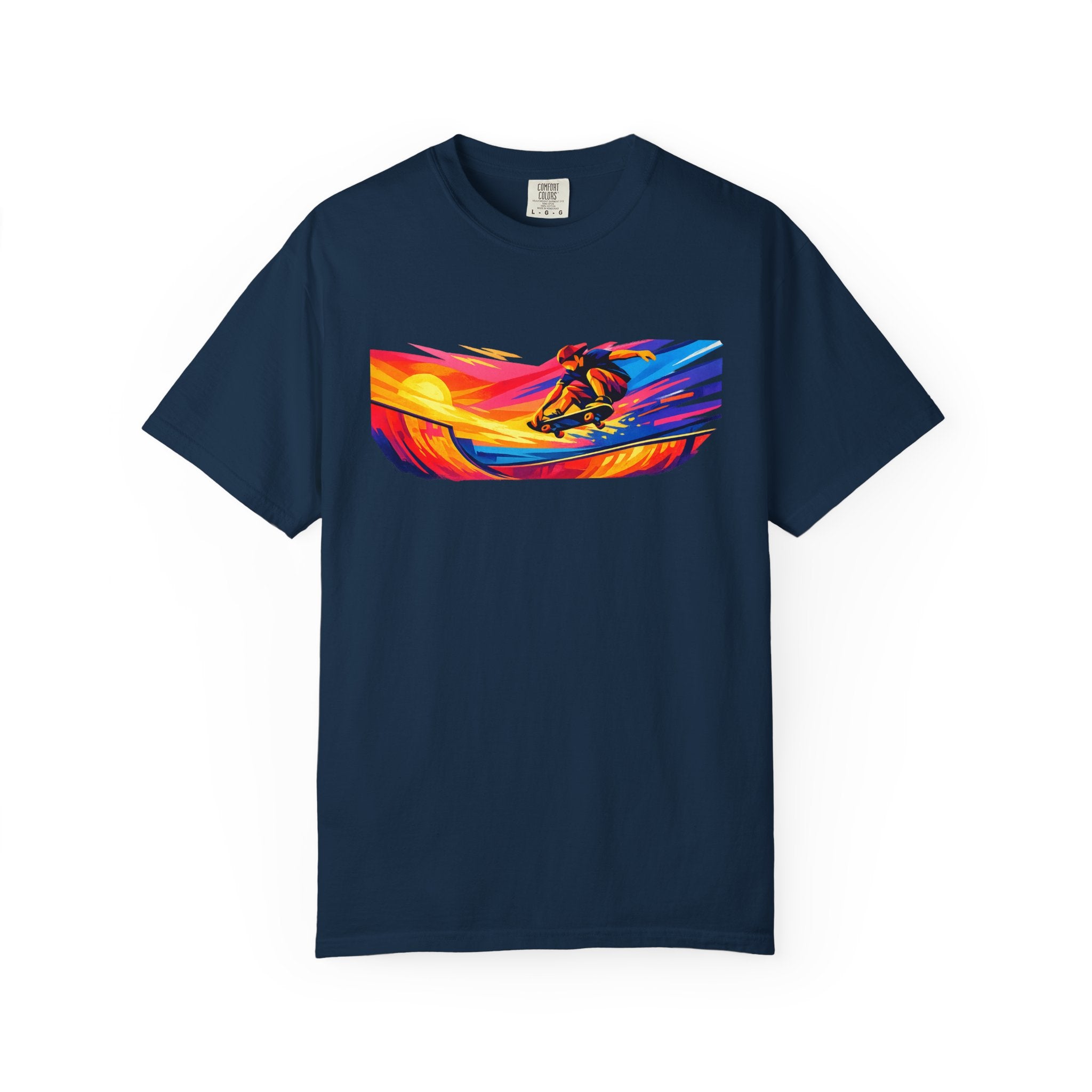 Skateboard Sunset T-Shirt — Vibrant Retro Surf Graphic