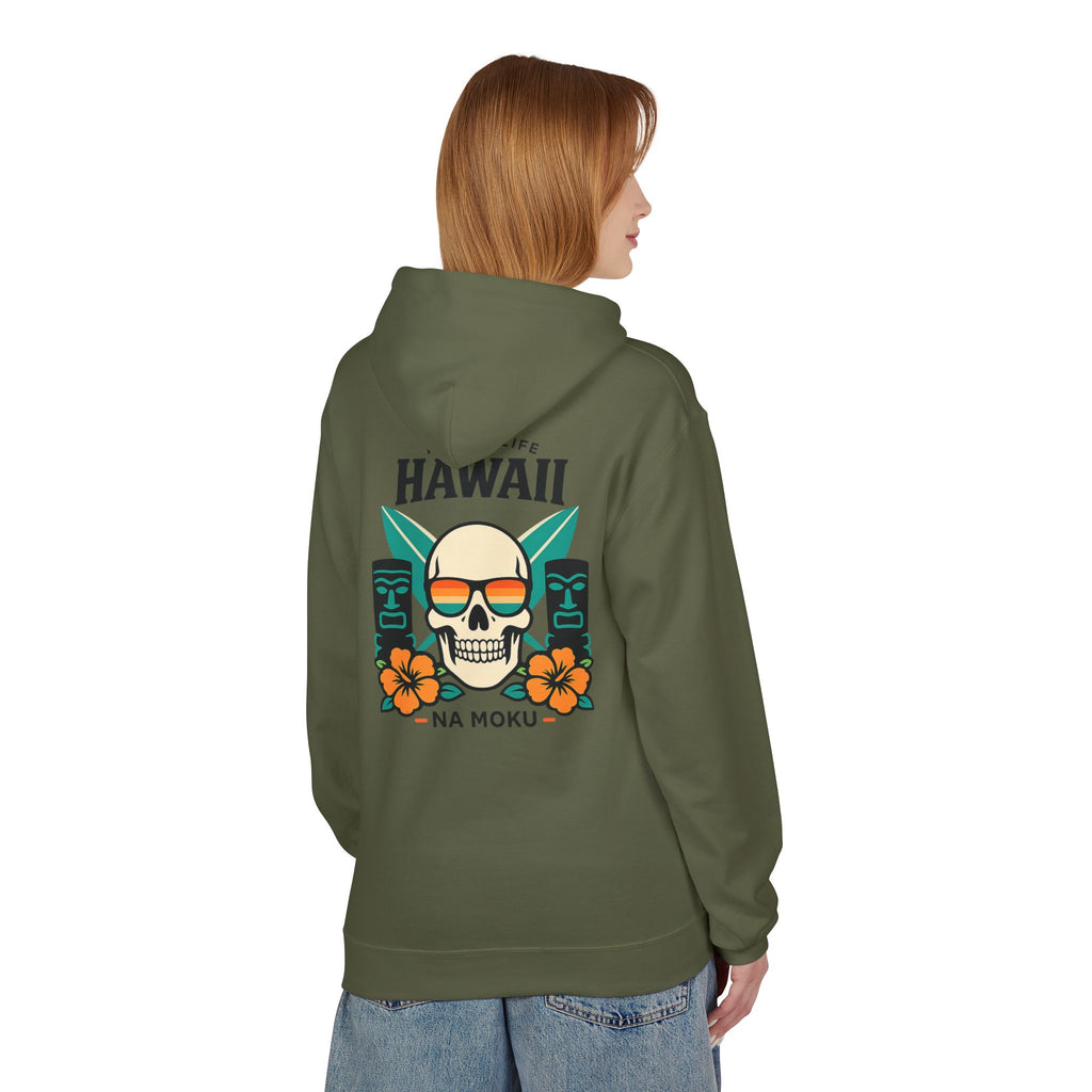 Hawaii Skull Surf Hoodie — Na Moku Island Tiki Floral Pullover