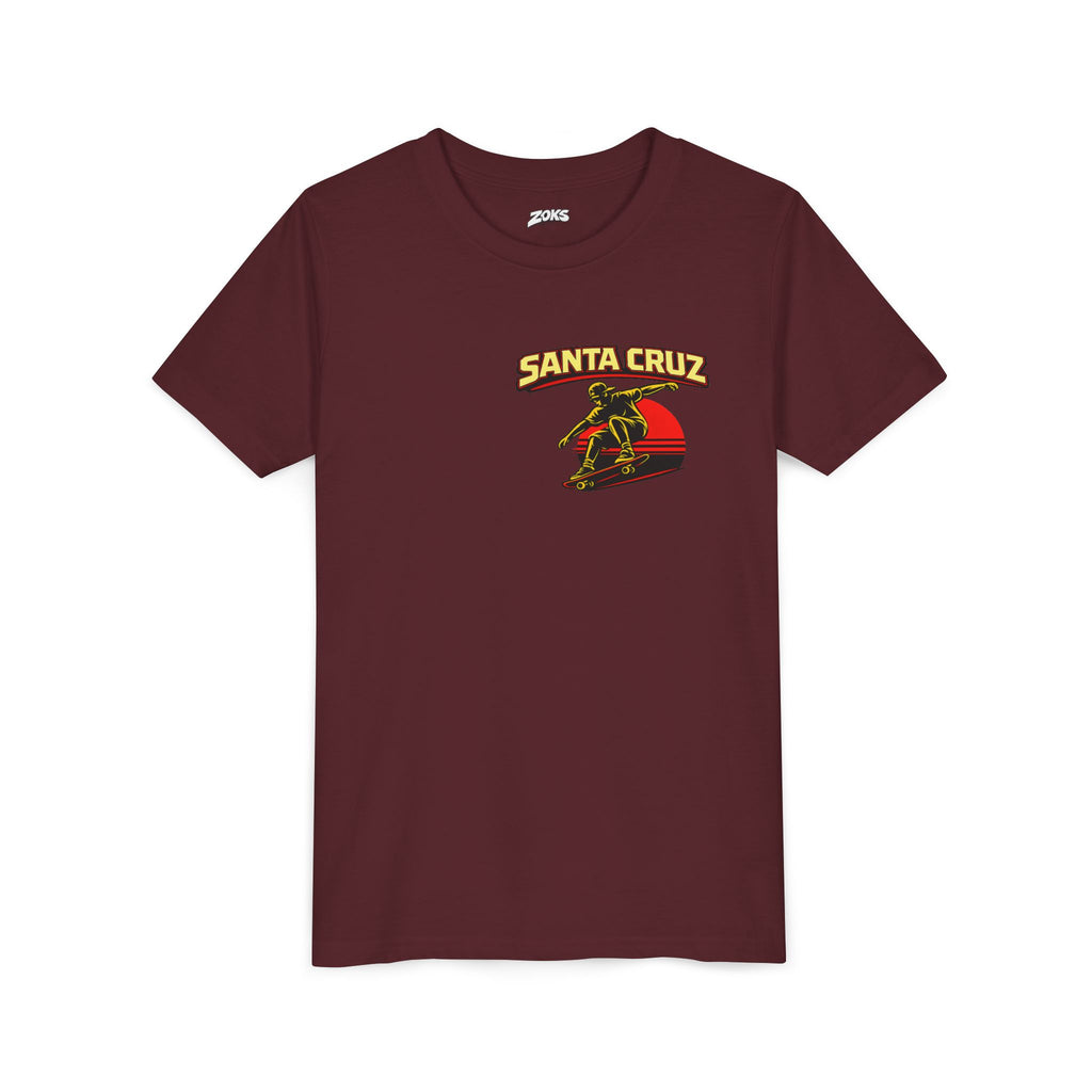 Youth Skateboard T-Shirt - 'Santa Cruz California USA' Retro Sunset Tee