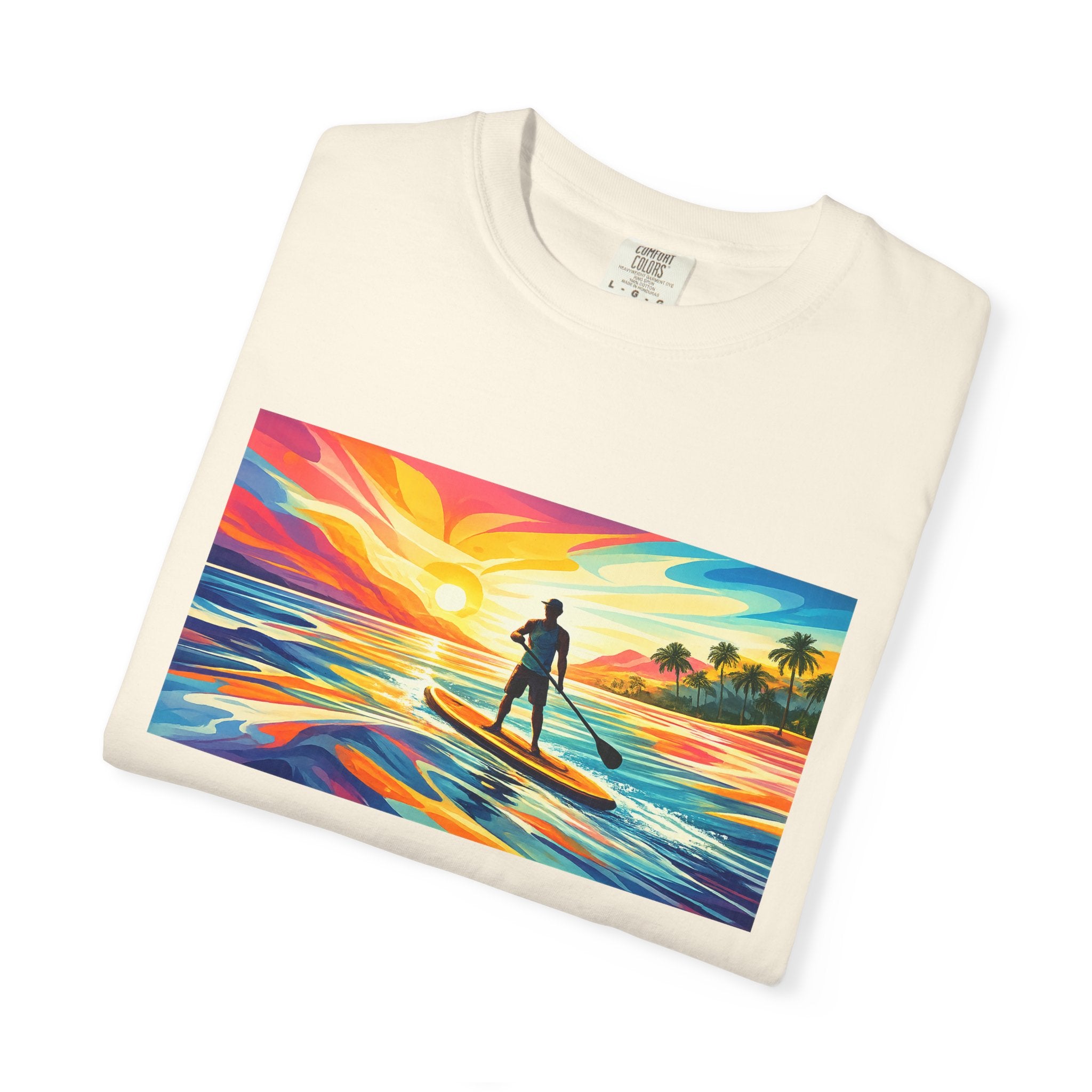 Sunset Paddleboard T‑Shirt — Colorful Surf Standup Paddleboard Sunset Tee
