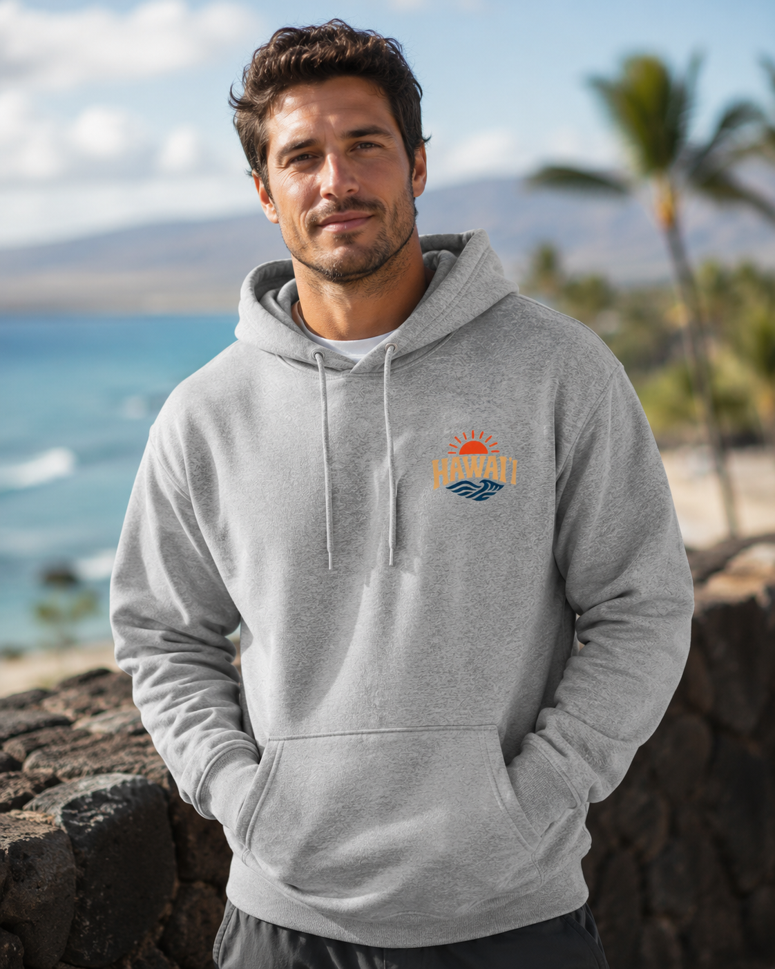 Hawai'i Lava Coast Surf Hoodie | Vintage Wave, Volcano & Palm Tree Graphic Sweatshirt
