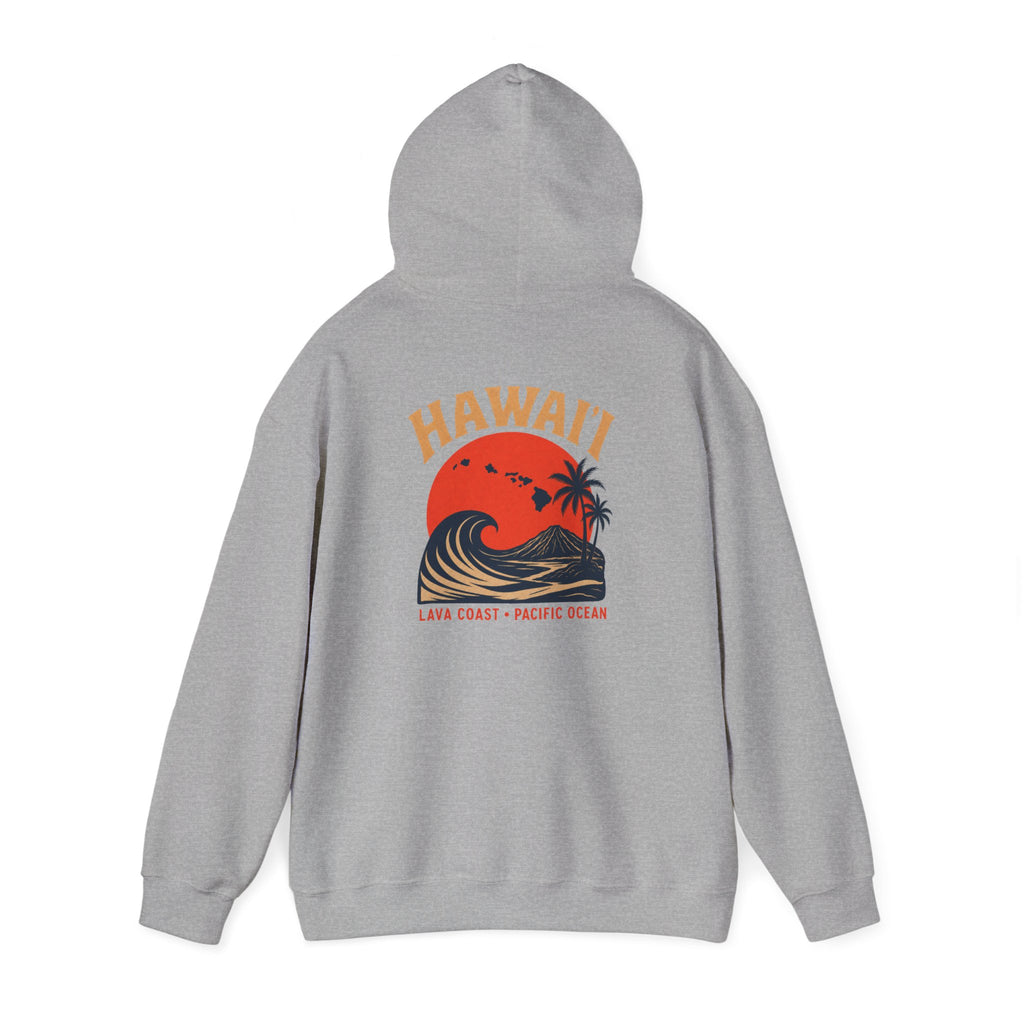 Hawai'i Lava Coast Surf Hoodie | Vintage Wave, Volcano & Palm Tree Graphic Sweatshirt