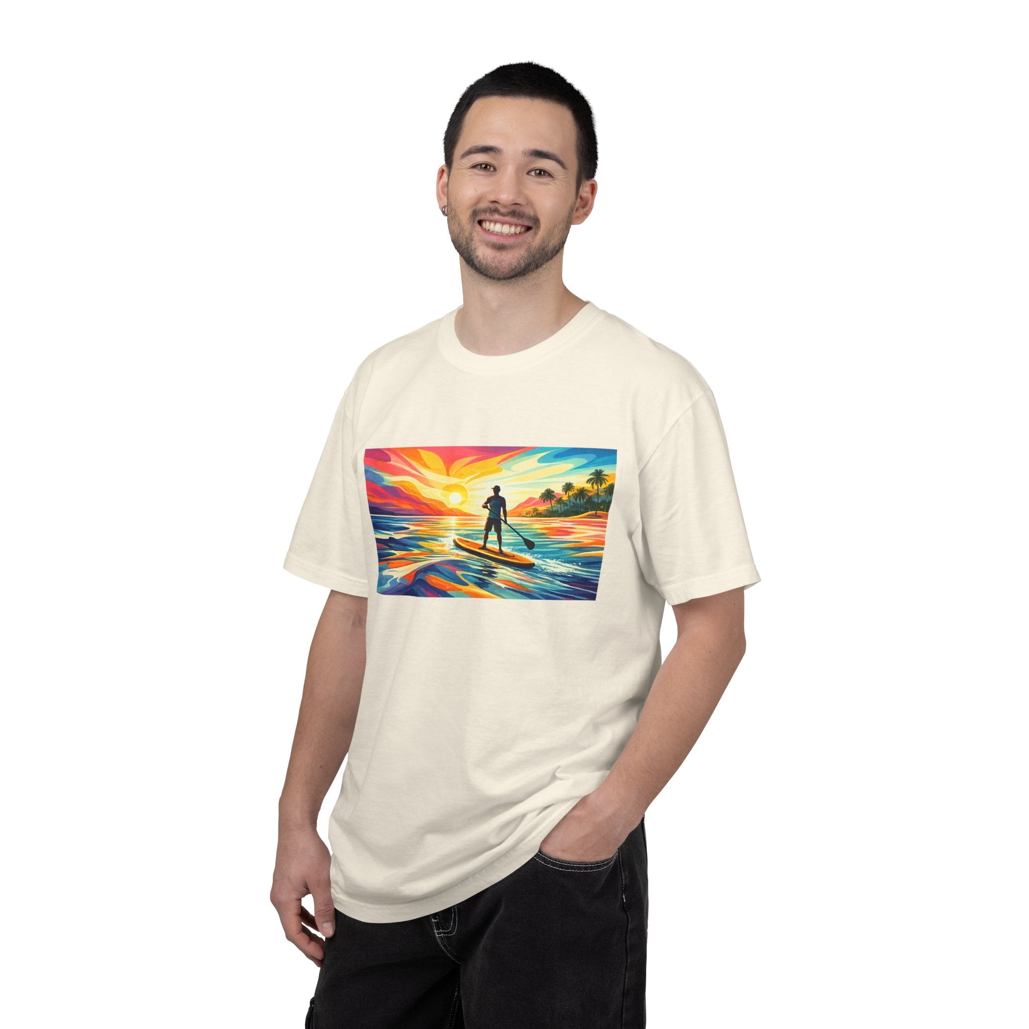 Sunset Paddleboard T‑Shirt — Colorful Surf Standup Paddleboard Sunset Tee