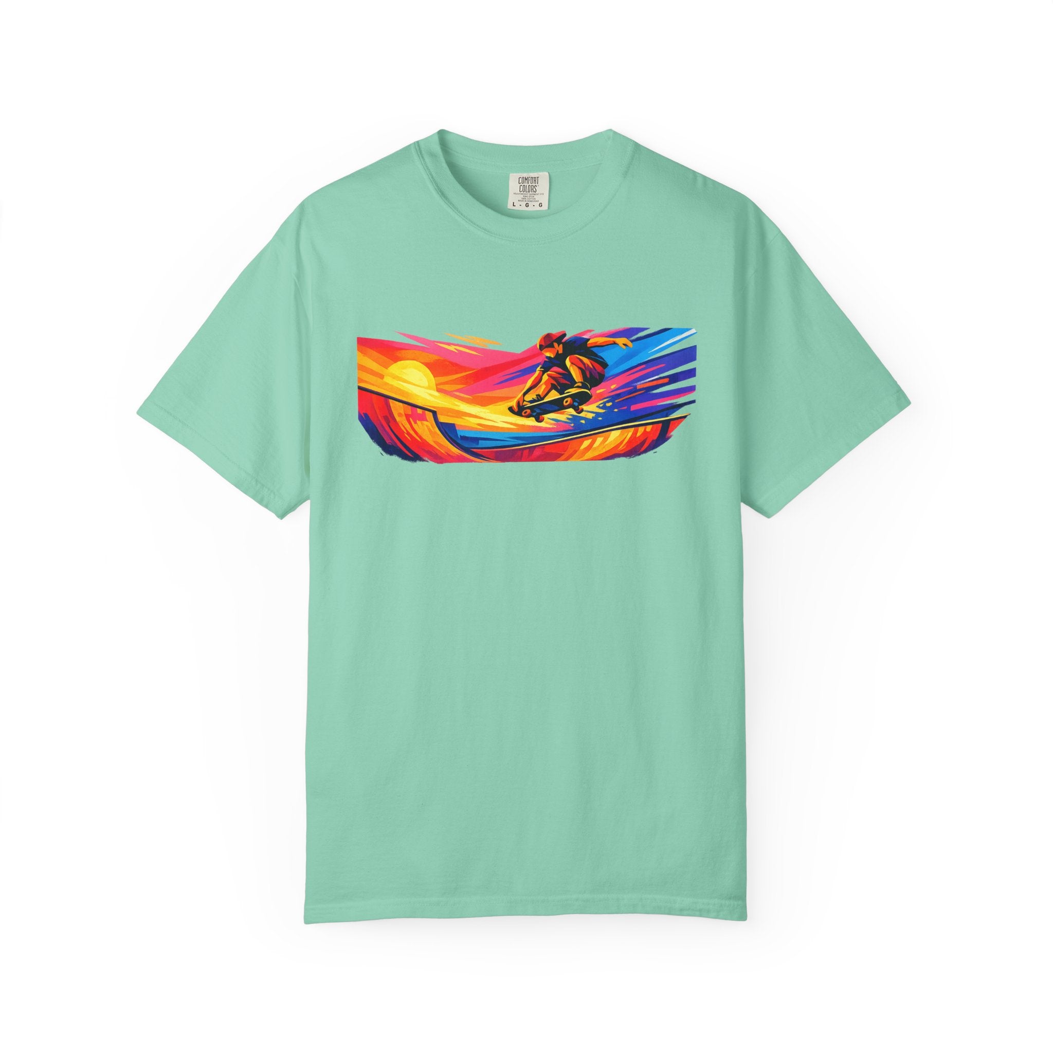 Skateboard Sunset T-Shirt — Vibrant Retro Surf Graphic