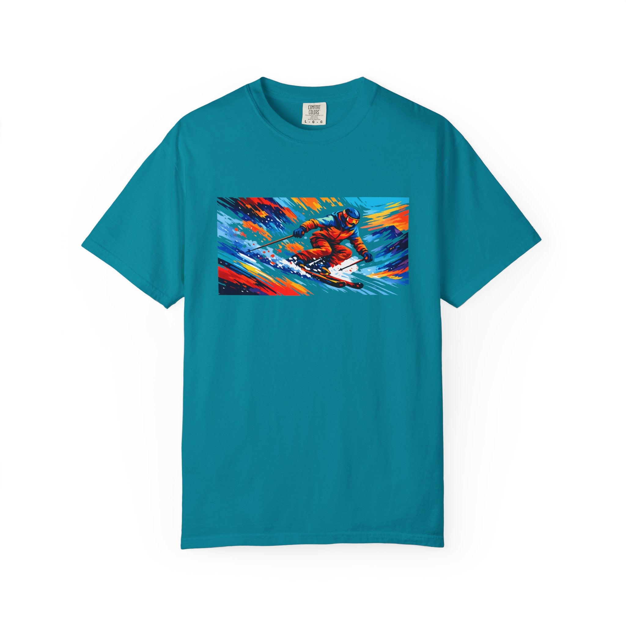Downhill Skiing Art T-Shirt — Colorful Abstract Ski Graphic Tee