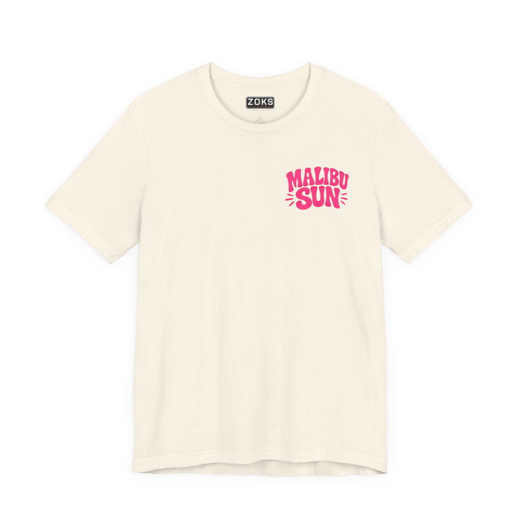 Malibu Sun Graphic Tee – Women's Soft Coastal Aesthetic Shirt, Summer Vacation Beach T-Shirt