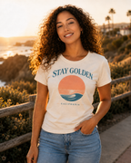 Stay Golden Sunset California Tee — Minimalist Women's Graphic T-Shirt