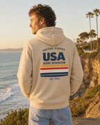 USA Surf Division Vintage Stripes Hoodie — Chest & Back Graphic