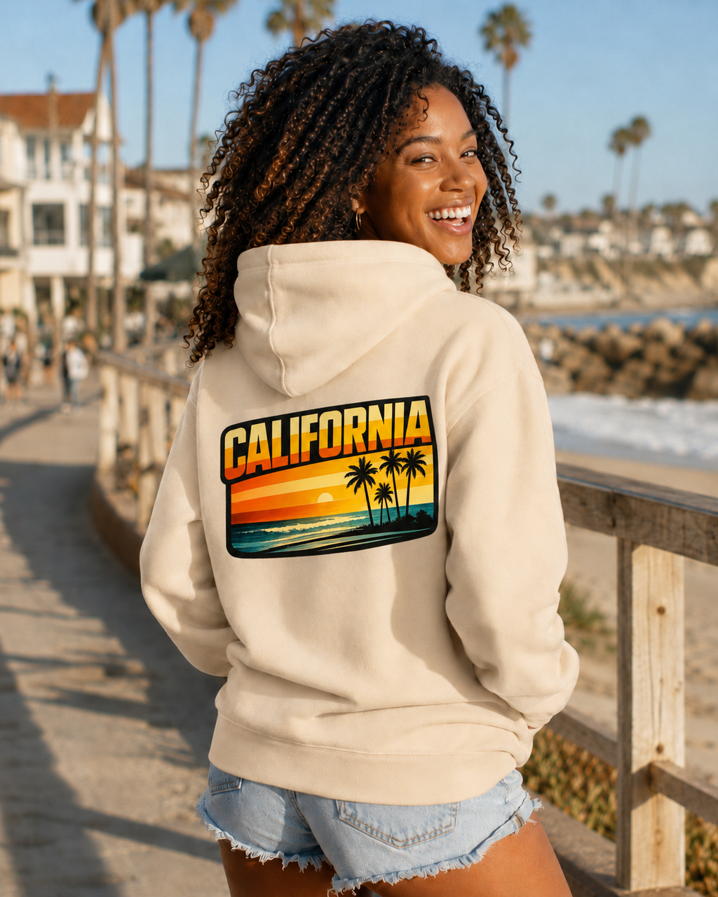 California Sunset Palm Tree Hoodie — Retro Beach Pullover